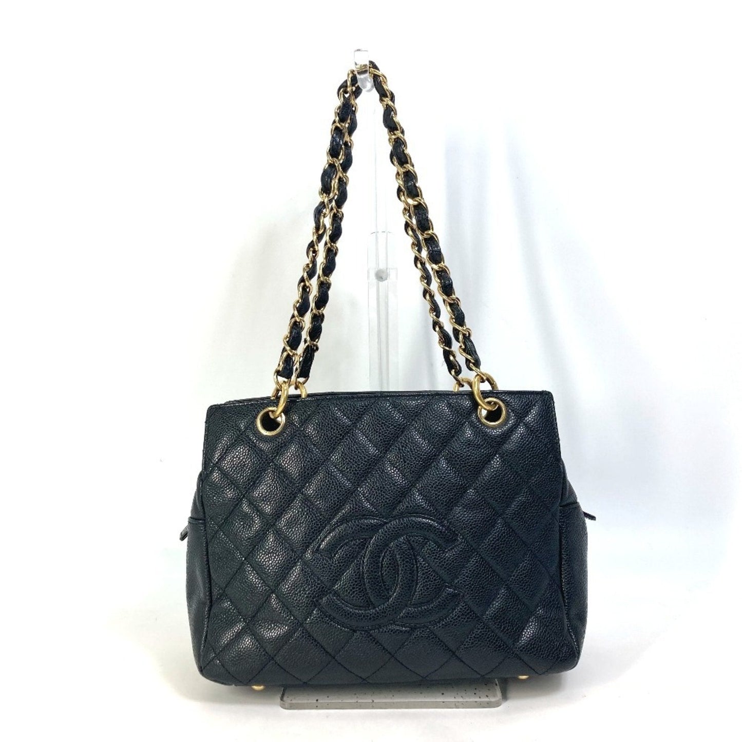 Chanel Black Gold Grained Calfskin Shoulder Bag Tote Bag