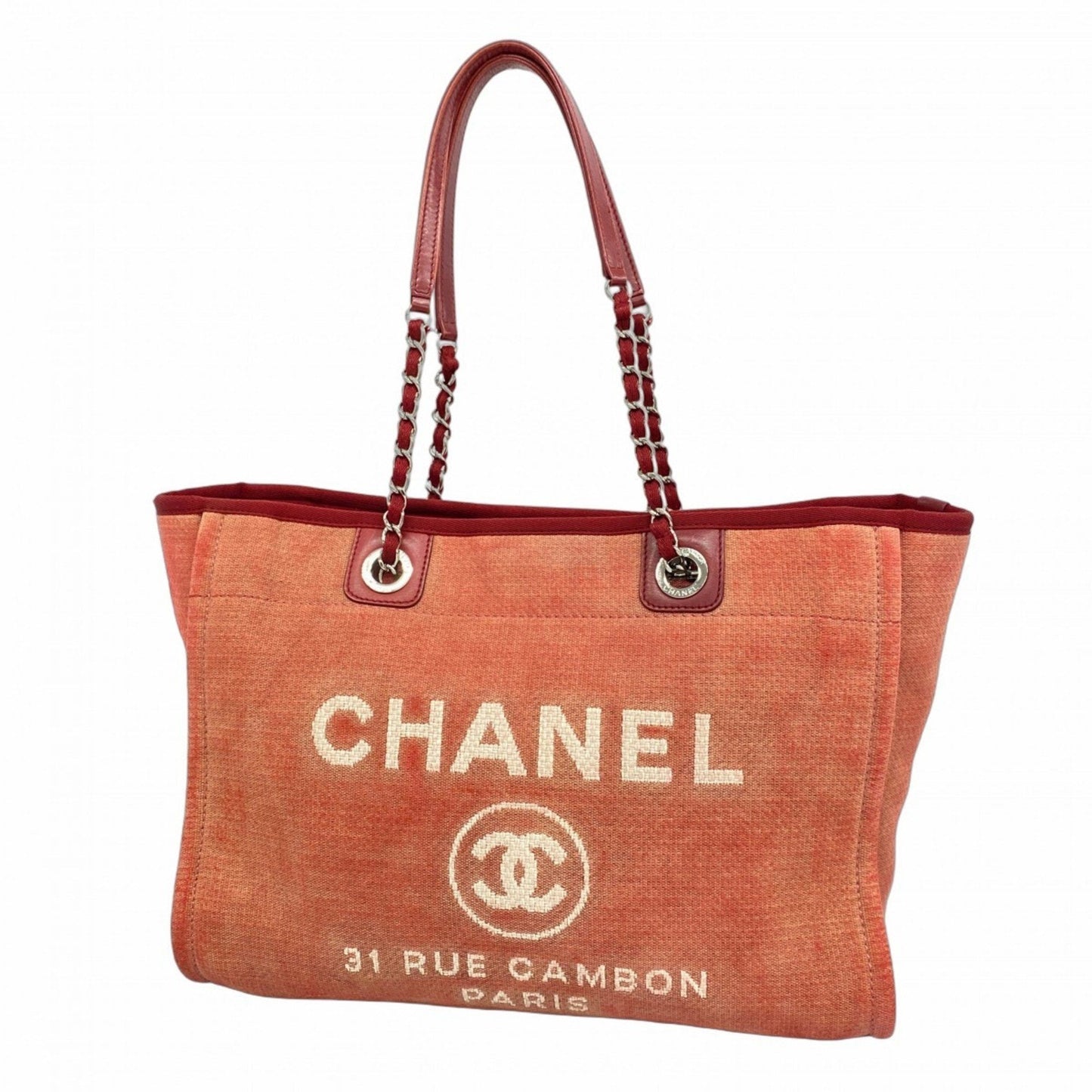 Chanel Red Color Canvas Tote Bag