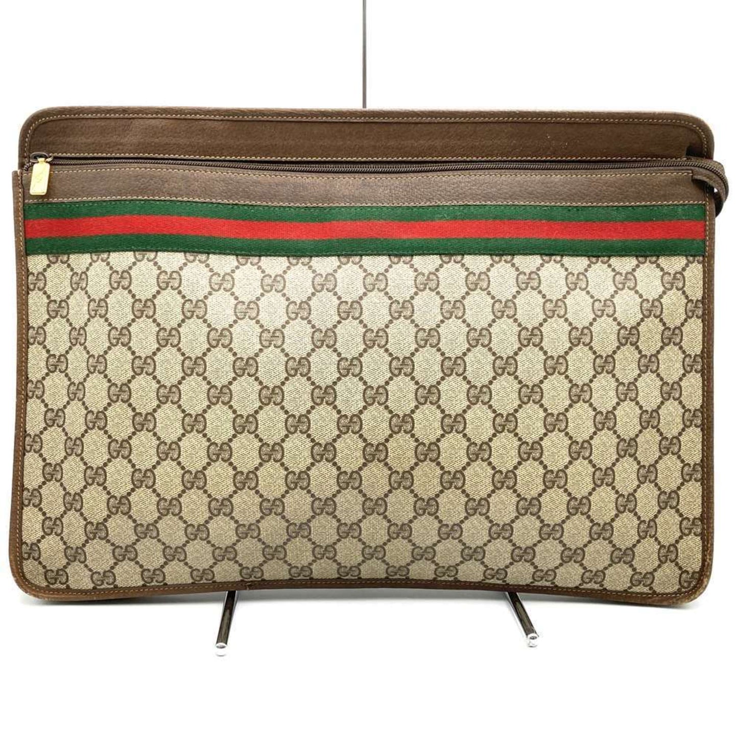Gucci Sherry Line Brown Gg Supreme Leather Clutch Bag