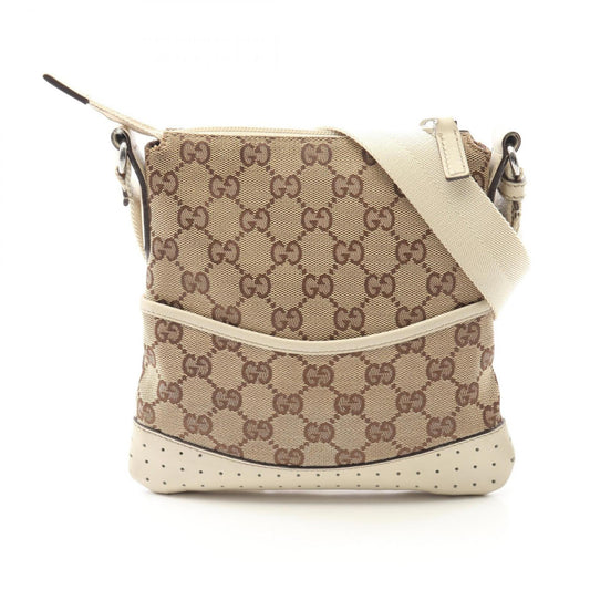 Gucci Gg Canvas Beige White Gg Canvas Leather Shoulder Bag