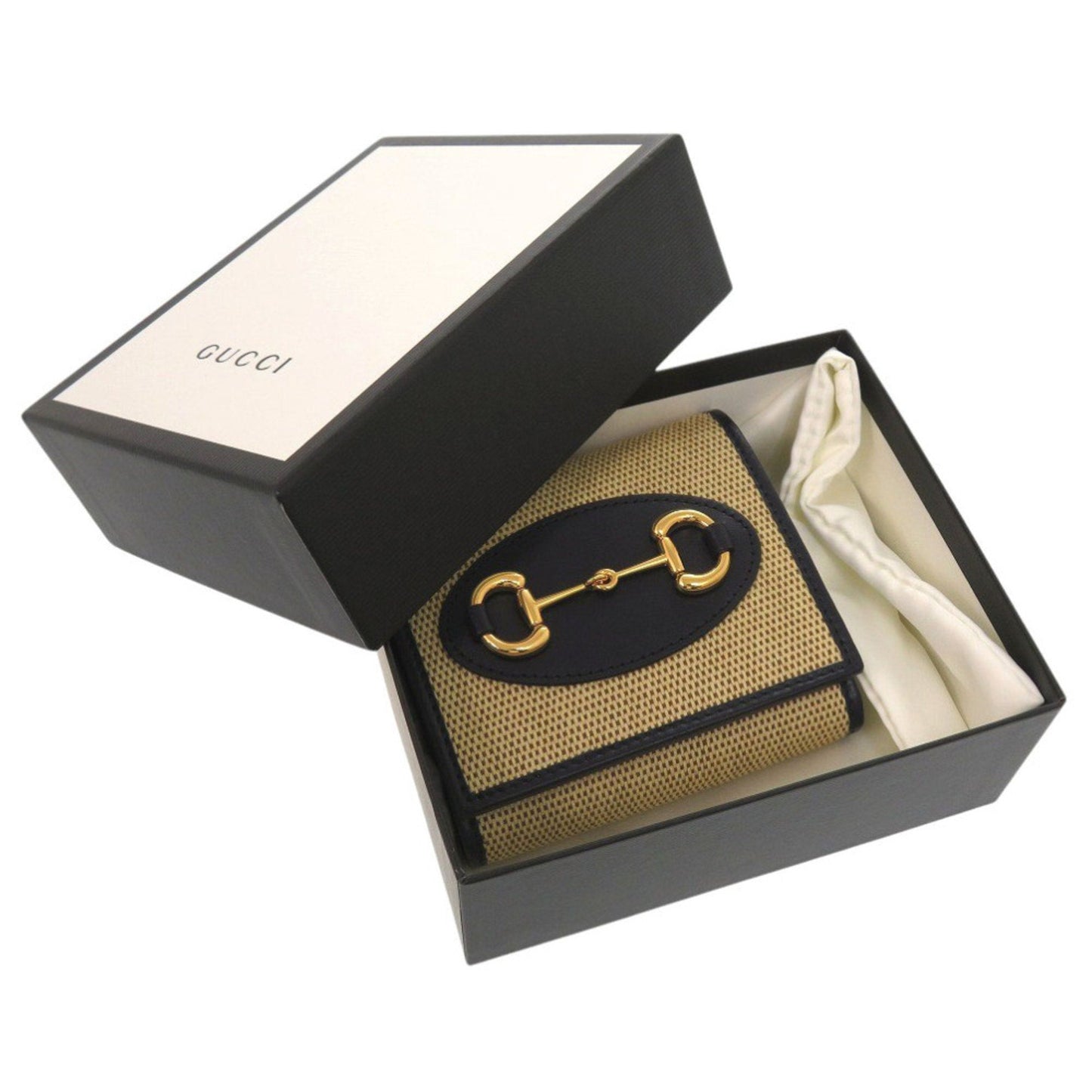 Gucci Beige Navy Canvas Leather Wallet (Bi-Fold)