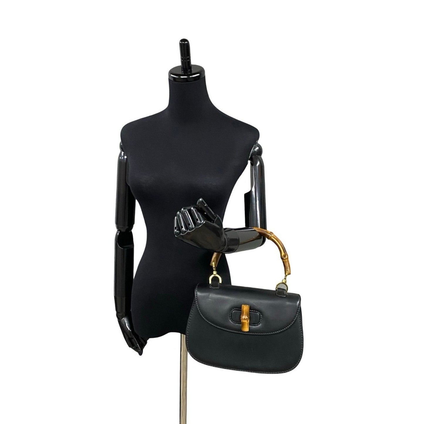 Gucci Black Bamboo Leather Handbag Tote Bag
