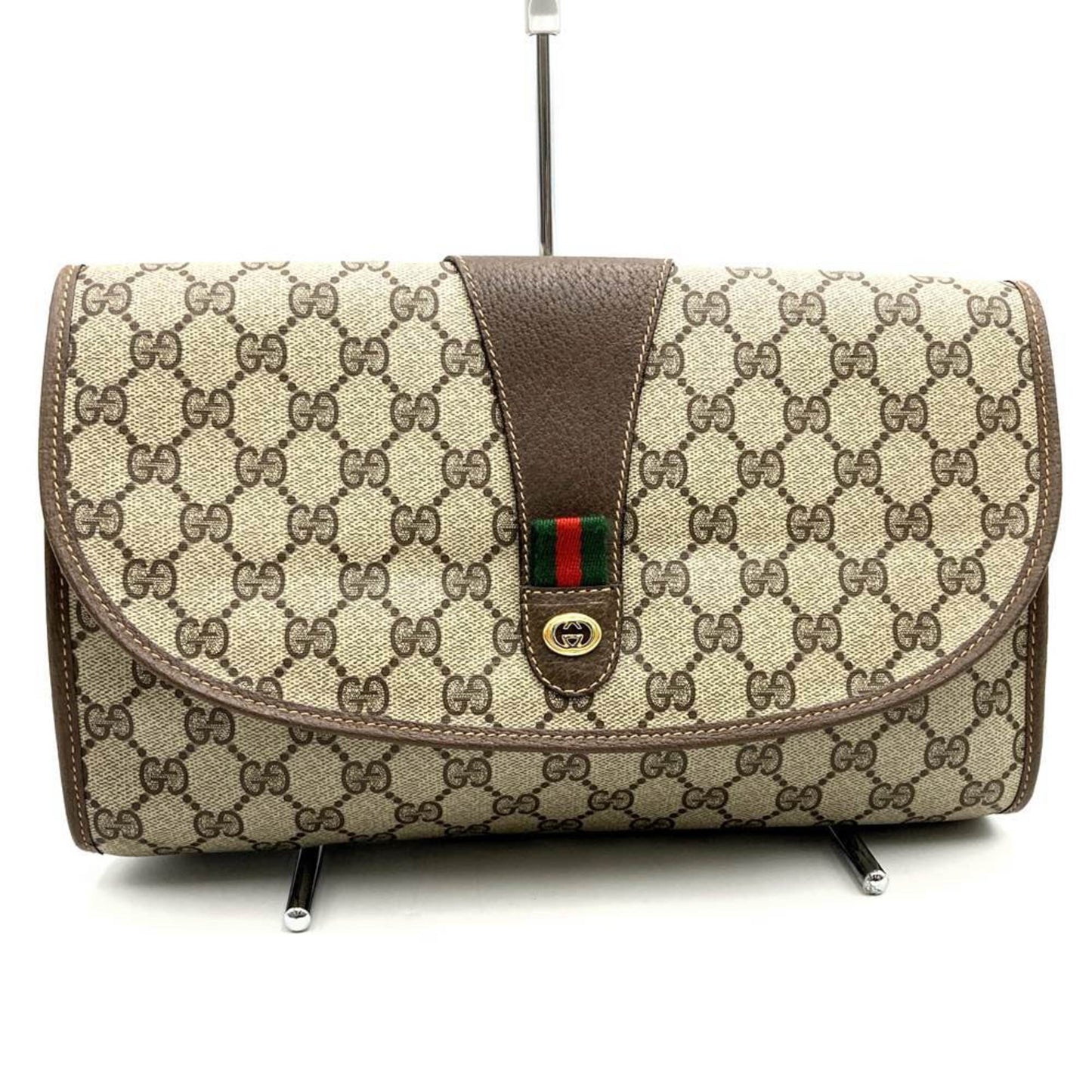 Gucci Brown Gg Supreme Canvas Pvc Clutch Bag