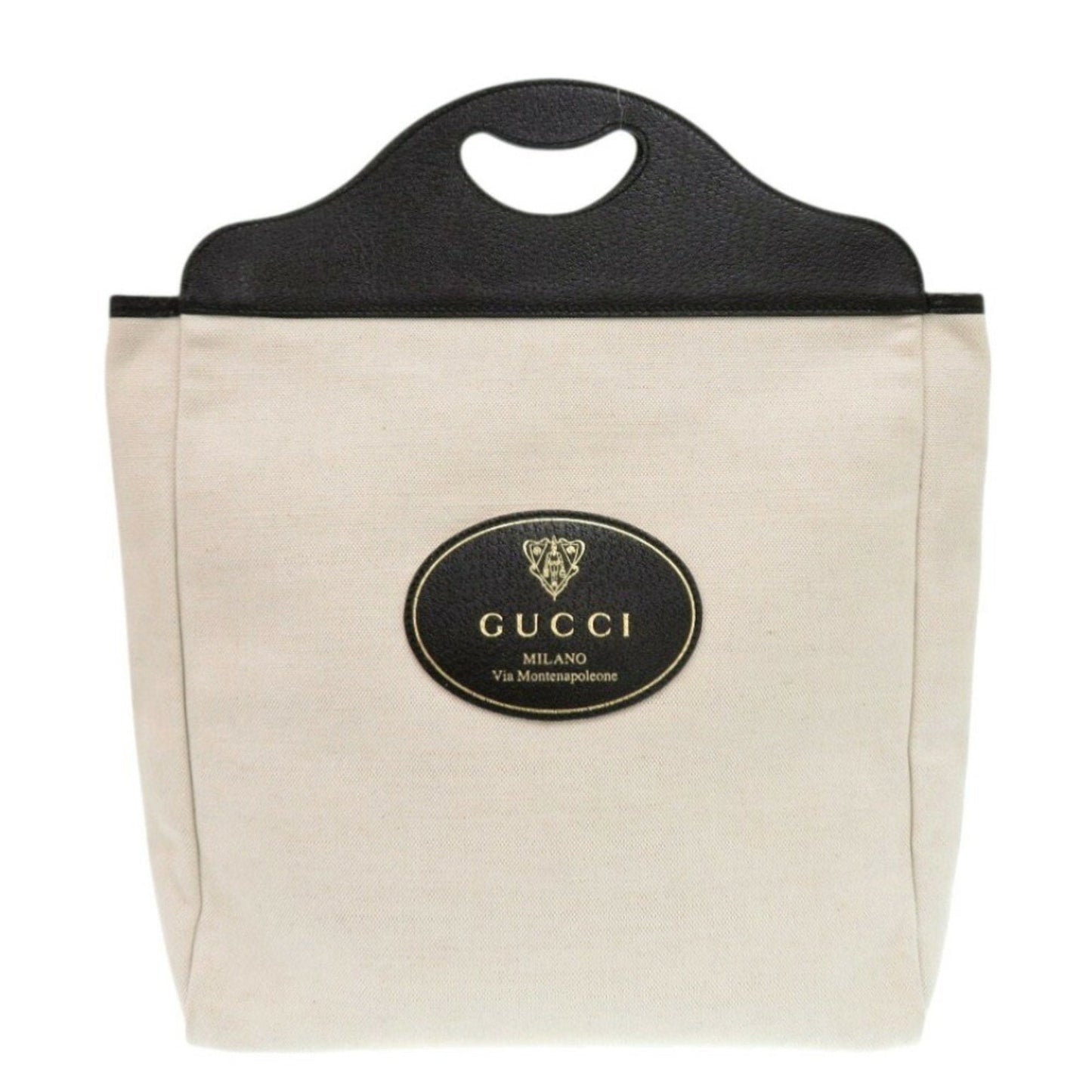 Gucci Black Ivory Canvas Leather Tote Bag