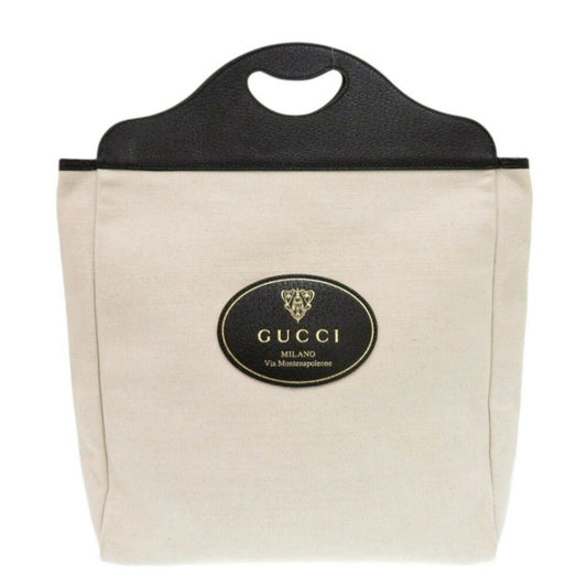 Gucci Black Ivory Canvas Leather Tote Bag
