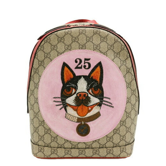 Gucci Beige Pink Red Color Gg Supreme Leather Backpack