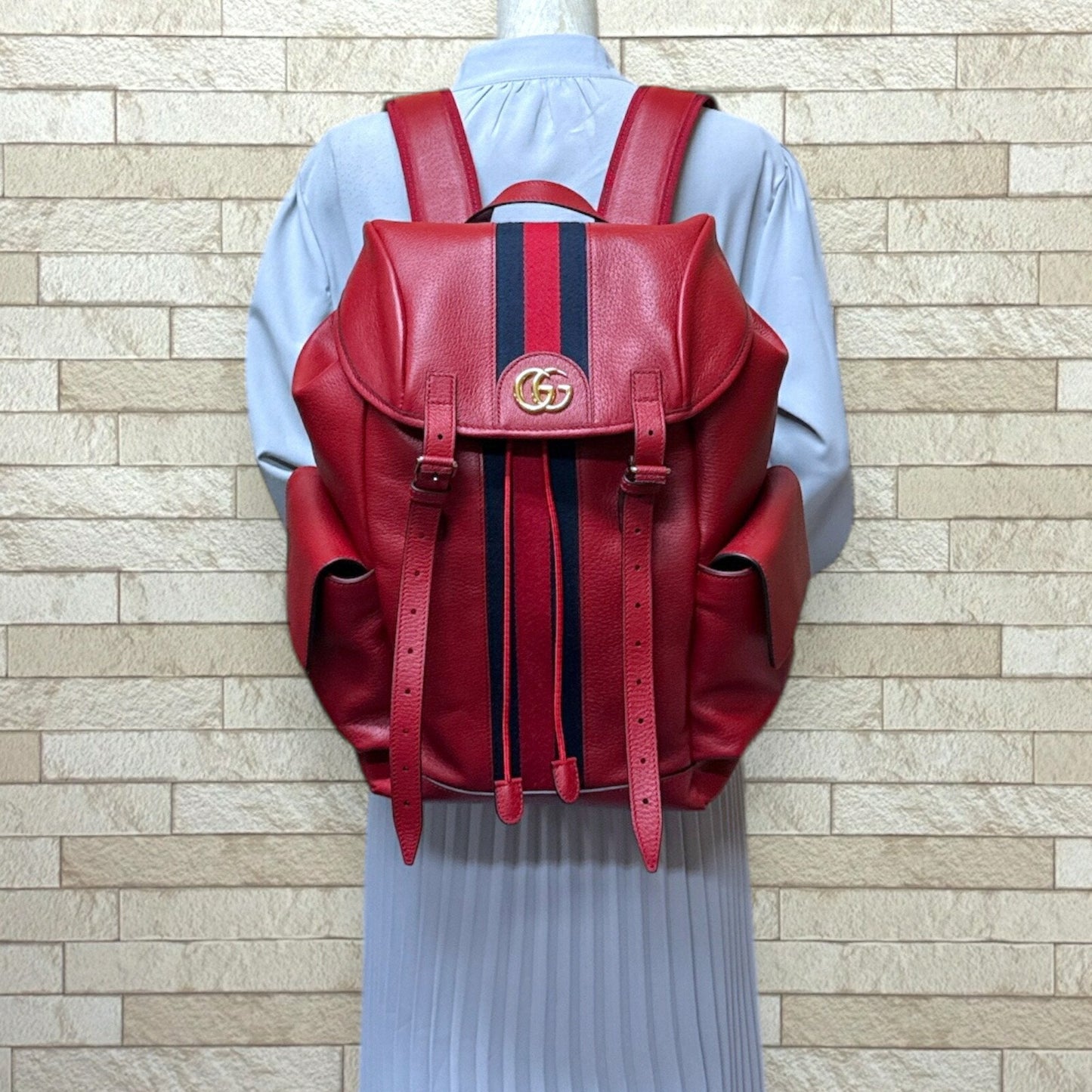 Gucci Navy Red Color Leather Backpack