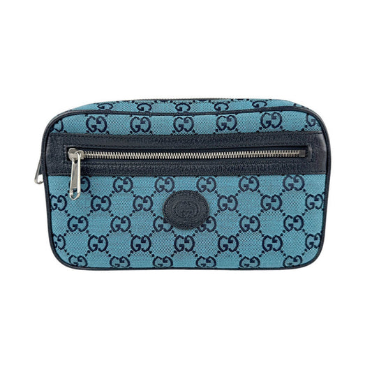 Gucci Blue Navy Gg Canvas Leather Fanny Pack