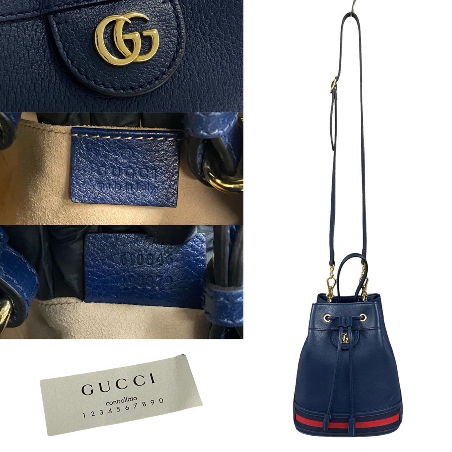 Gucci Navy Red Color Leather Handbag Shoulder Bag