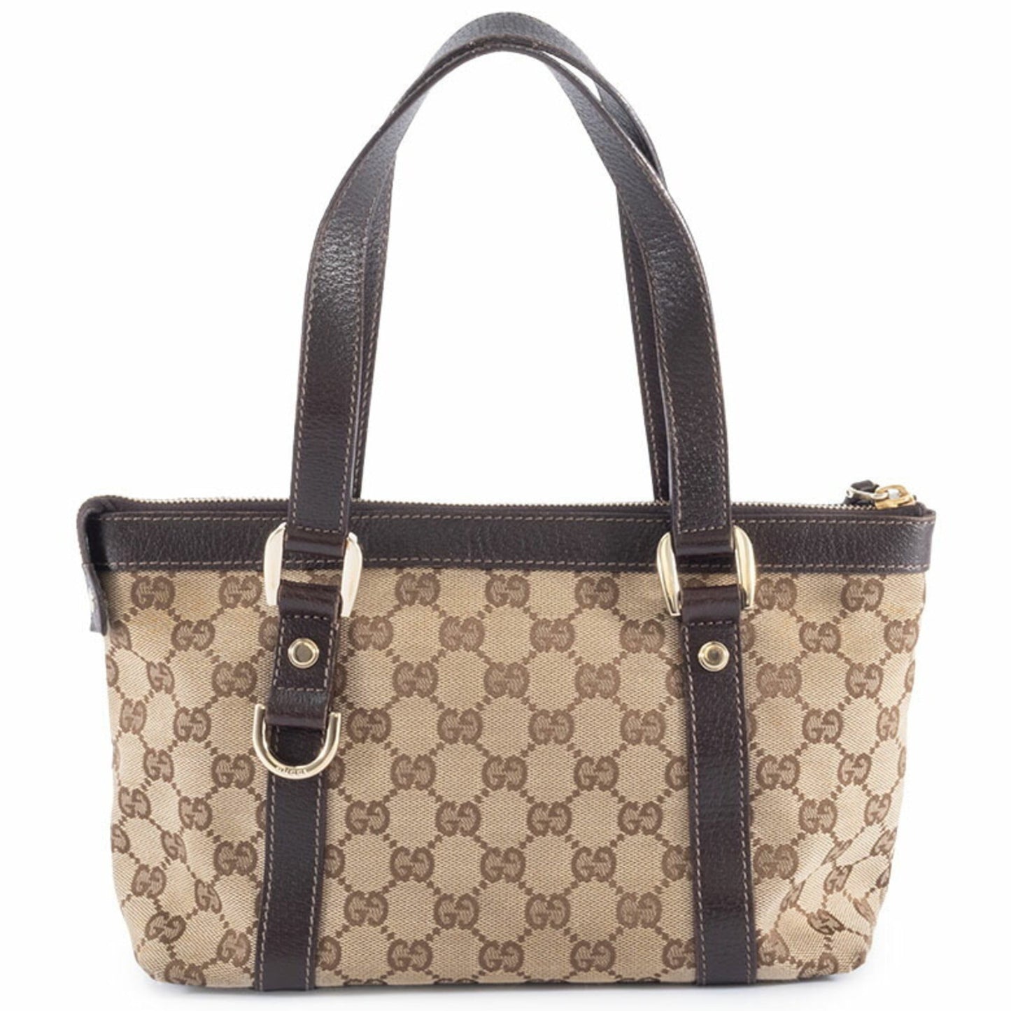 Gucci Gg Canvas Beige Brown Gg Canvas Leather Tote Bag