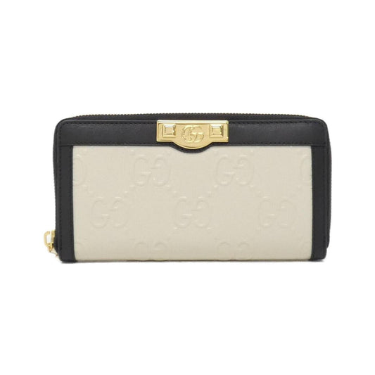 Gucci Black White Gg Leather Long Wallet (Bi-Fold)