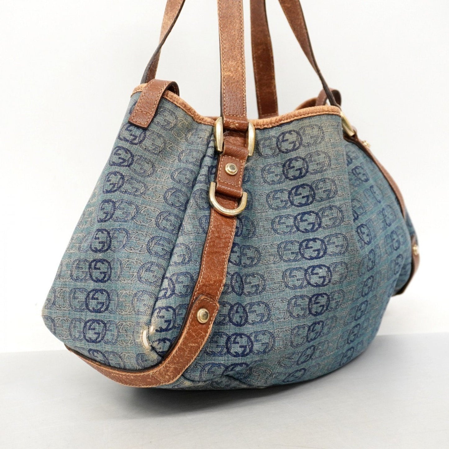 Gucci Blue Brown Denim Tote Bag
