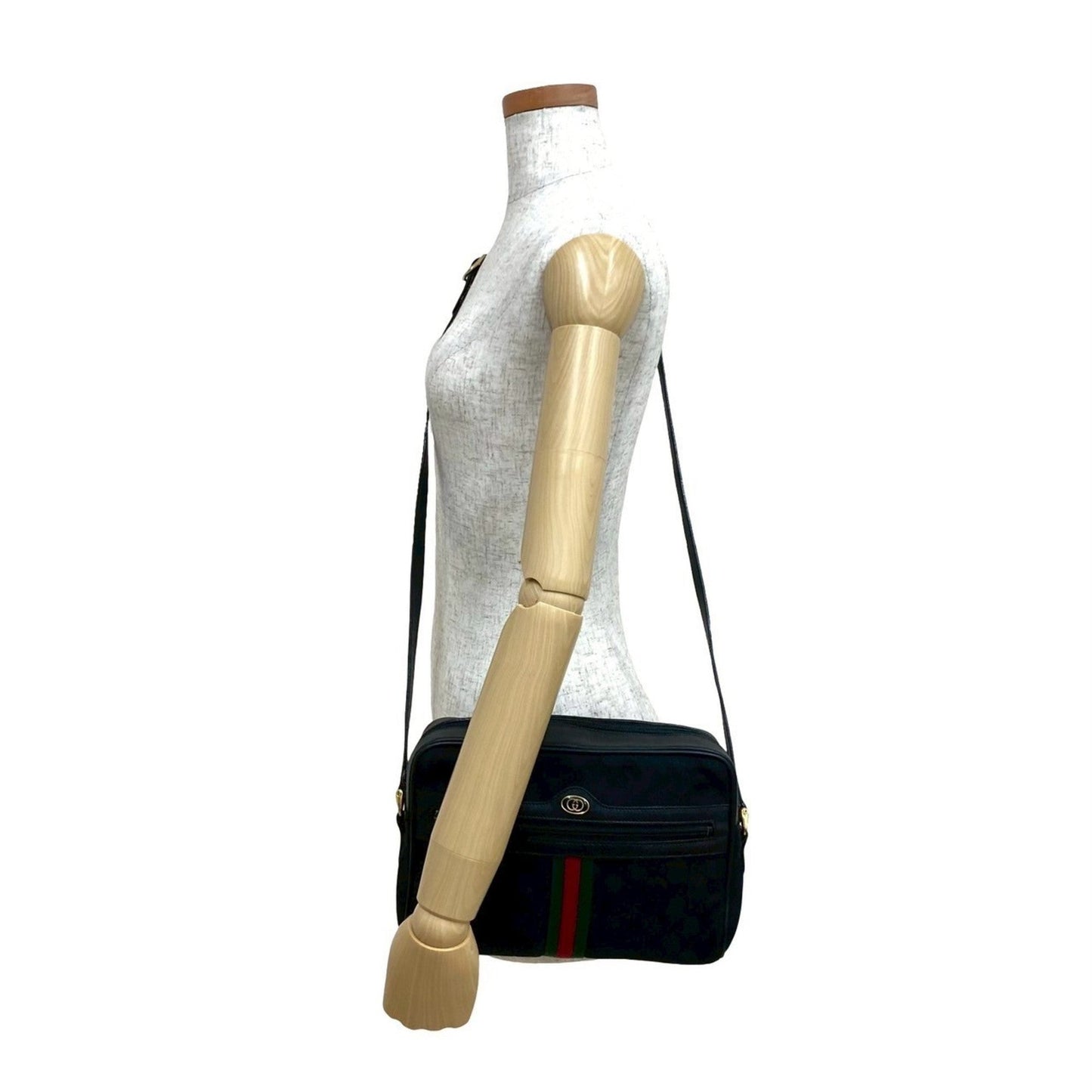 Gucci Black Green Red Color Canvas Leather Shoulder Bag