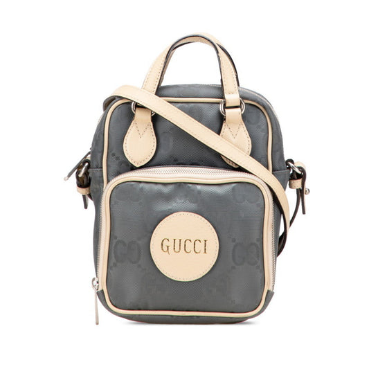 Gucci Beige Gray Nylon Leather Handbag Shoulder Bag