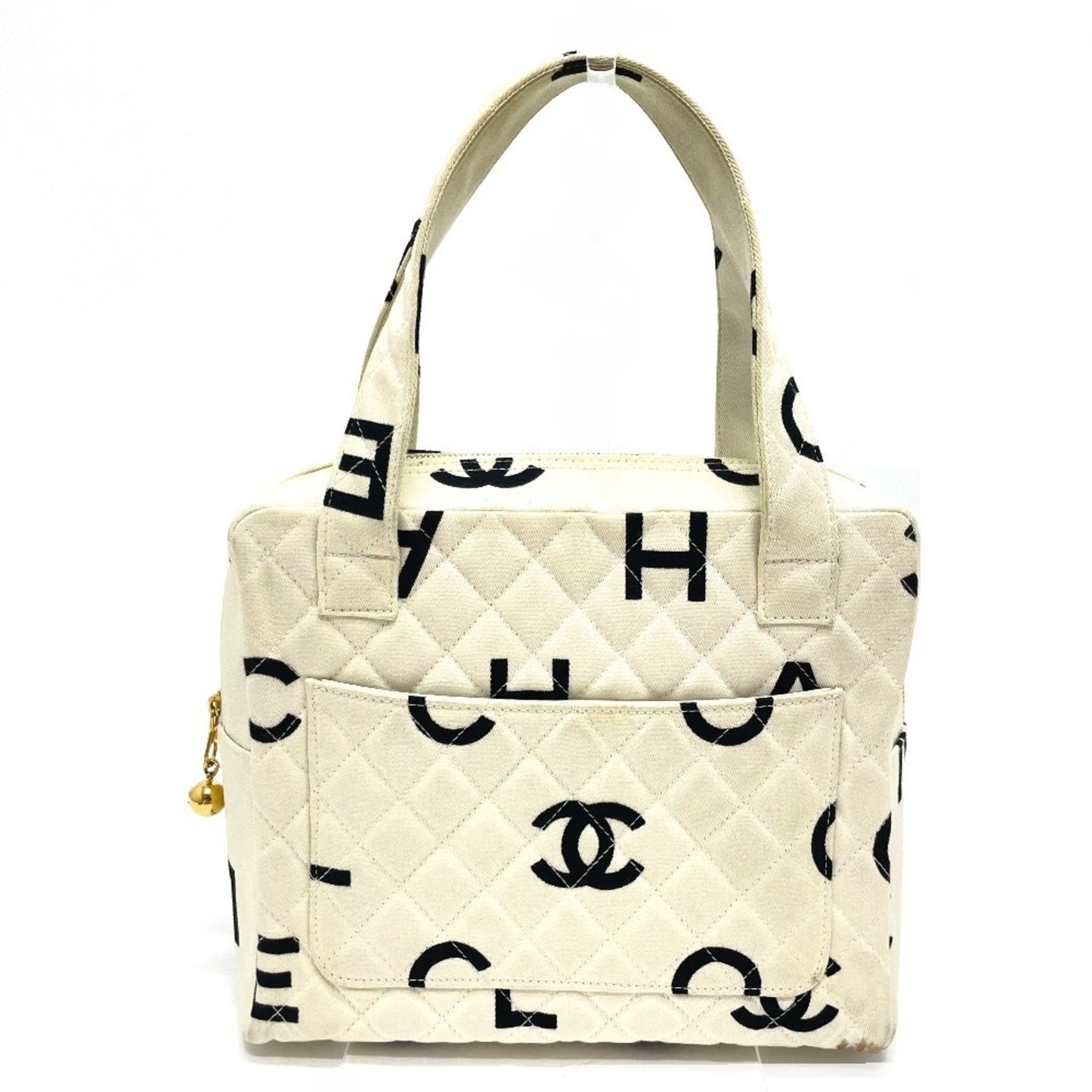 Chanel Black Ivory Cotton Canvas Handbag Tote Bag