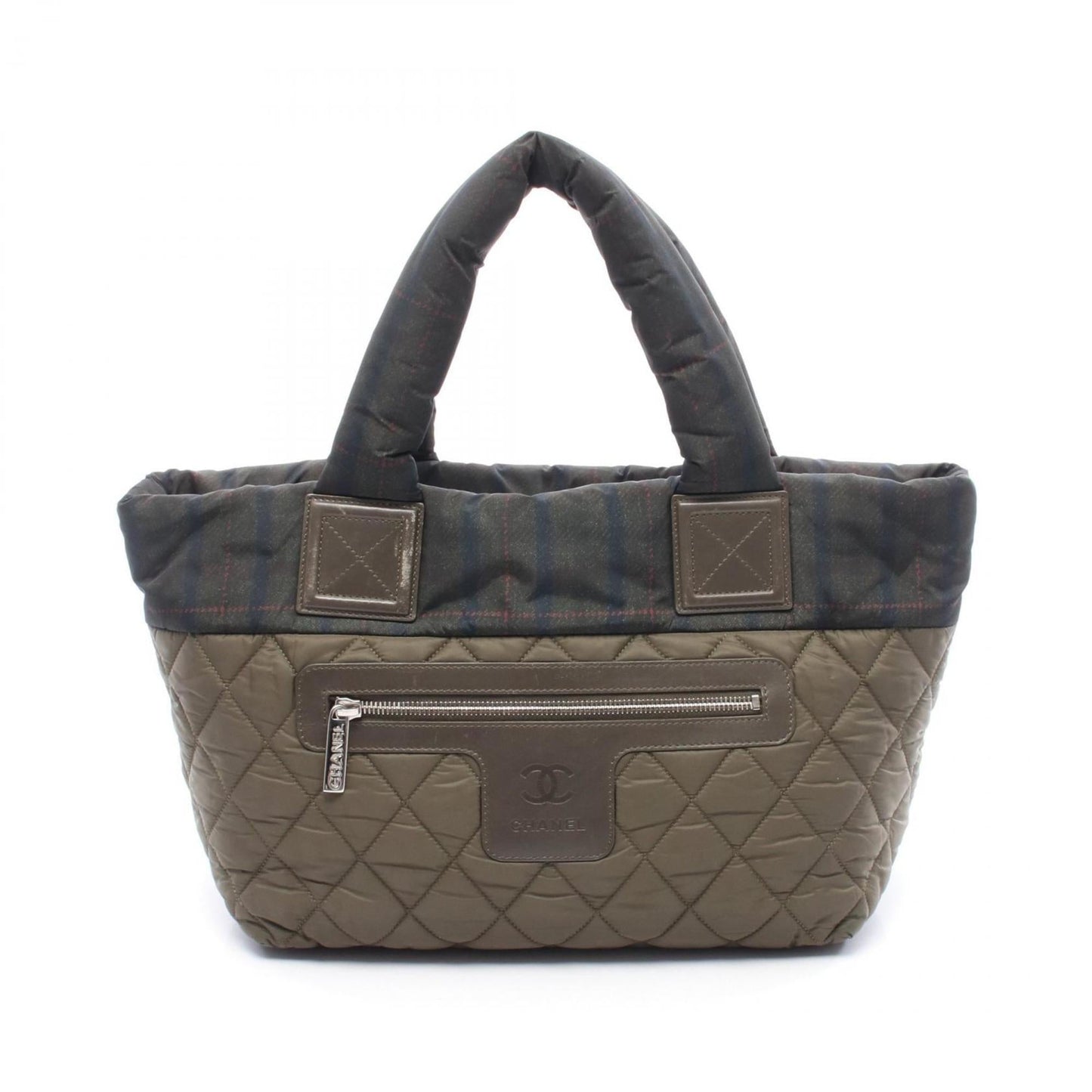 Chanel Green Khaki Multi-Color Nylon Leather Tote Bag