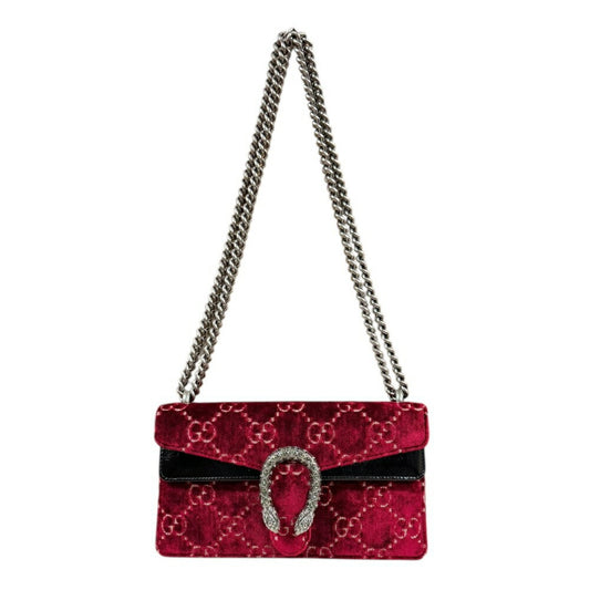 Gucci Black Red Color Velvet Leather Shoulder Bag