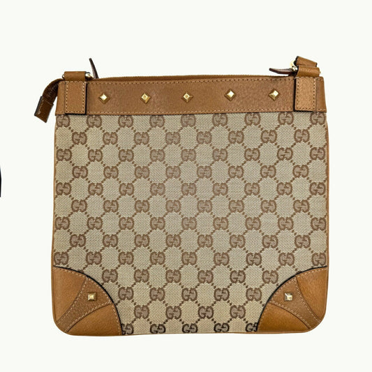 Gucci Brown Canvas Leather Shoulder Bag