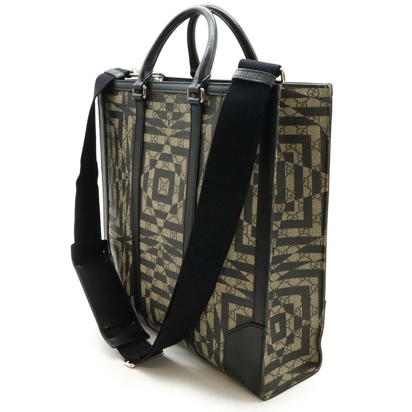 Gucci Beige Black Pvc Leather Shoulder Bag Tote Bag