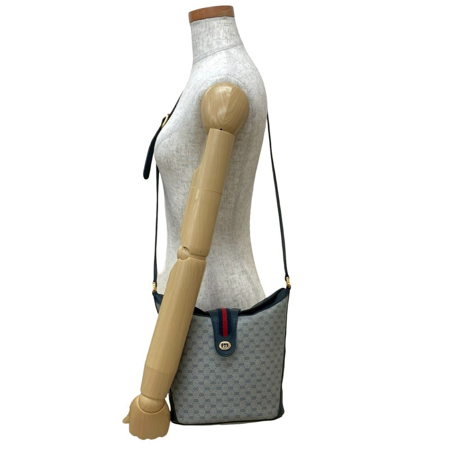 Gucci Navy Red Color Leather Pvc Shoulder Bag