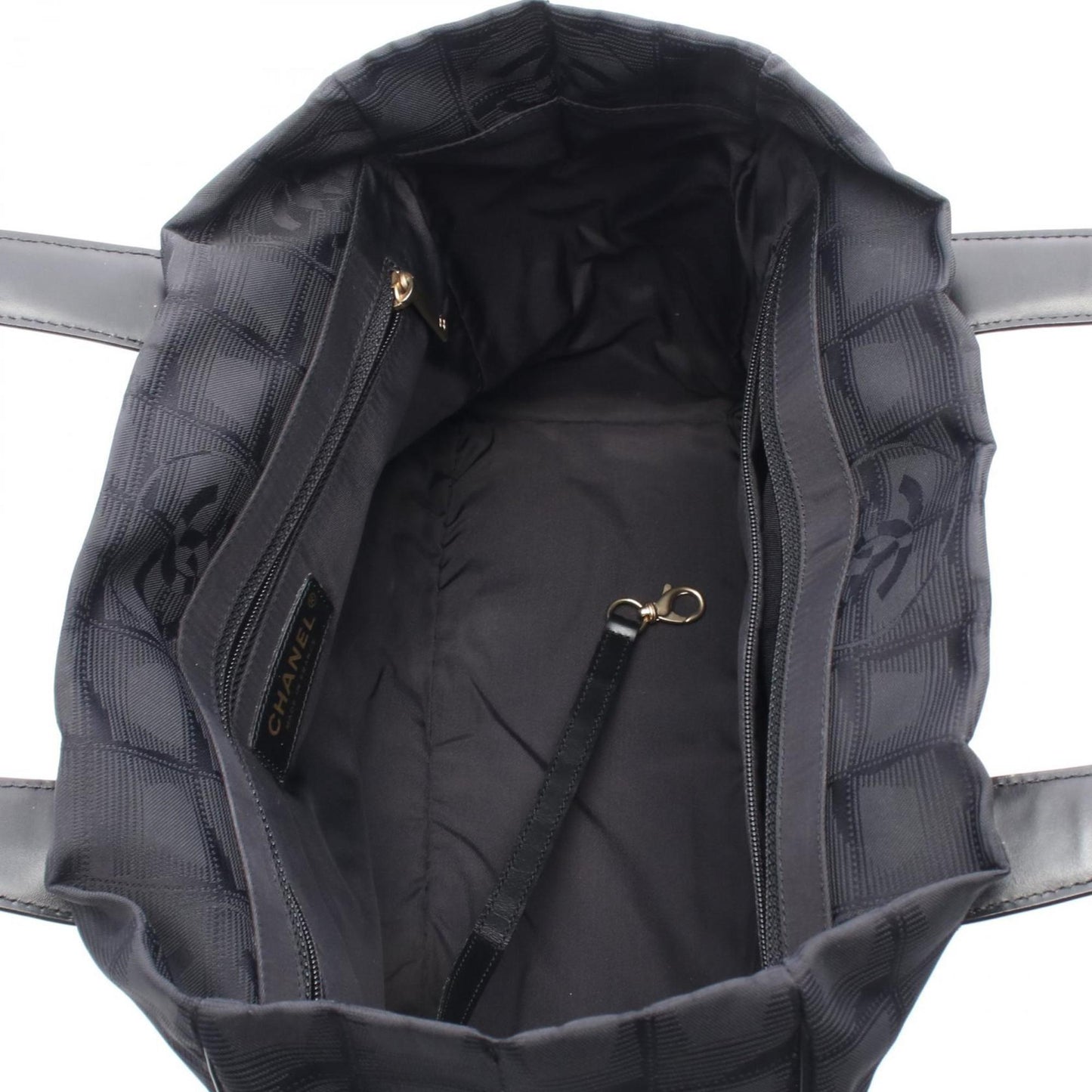 Chanel Black Leather Nylon Canvas Tote Bag