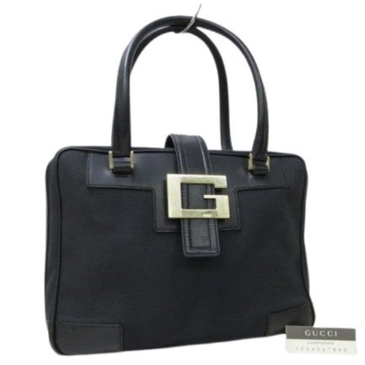 Gucci Black Canvas Leather Handbag Shoulder Bag Tote Bag