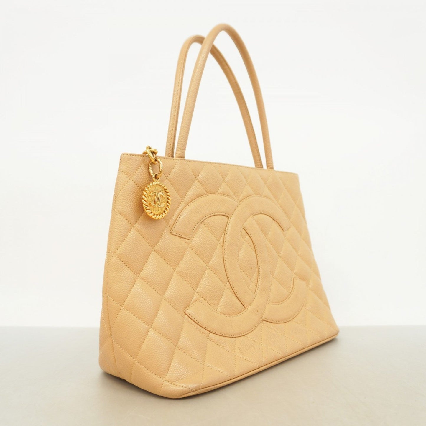 Chanel Beige Grained Calfskin Tote Bag