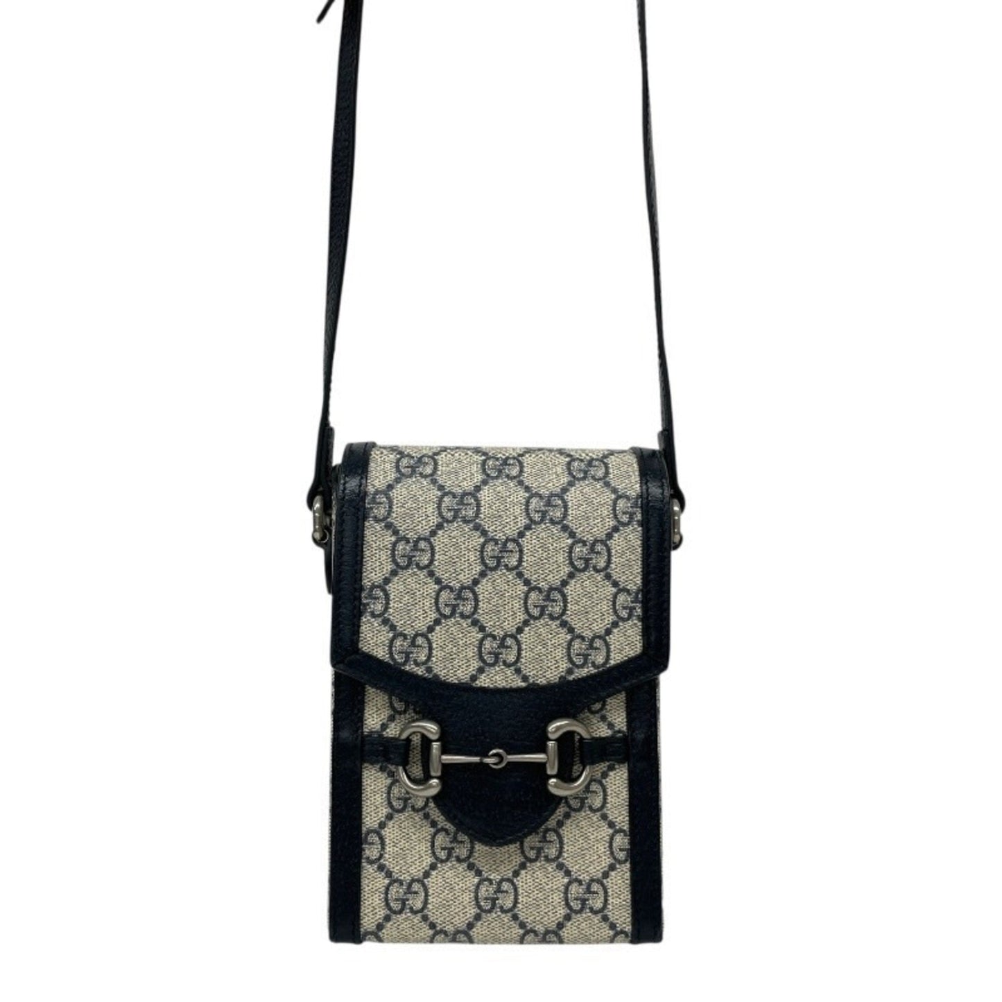 Gucci Gray Navy Gg Supreme Pochette Shoulder Bag