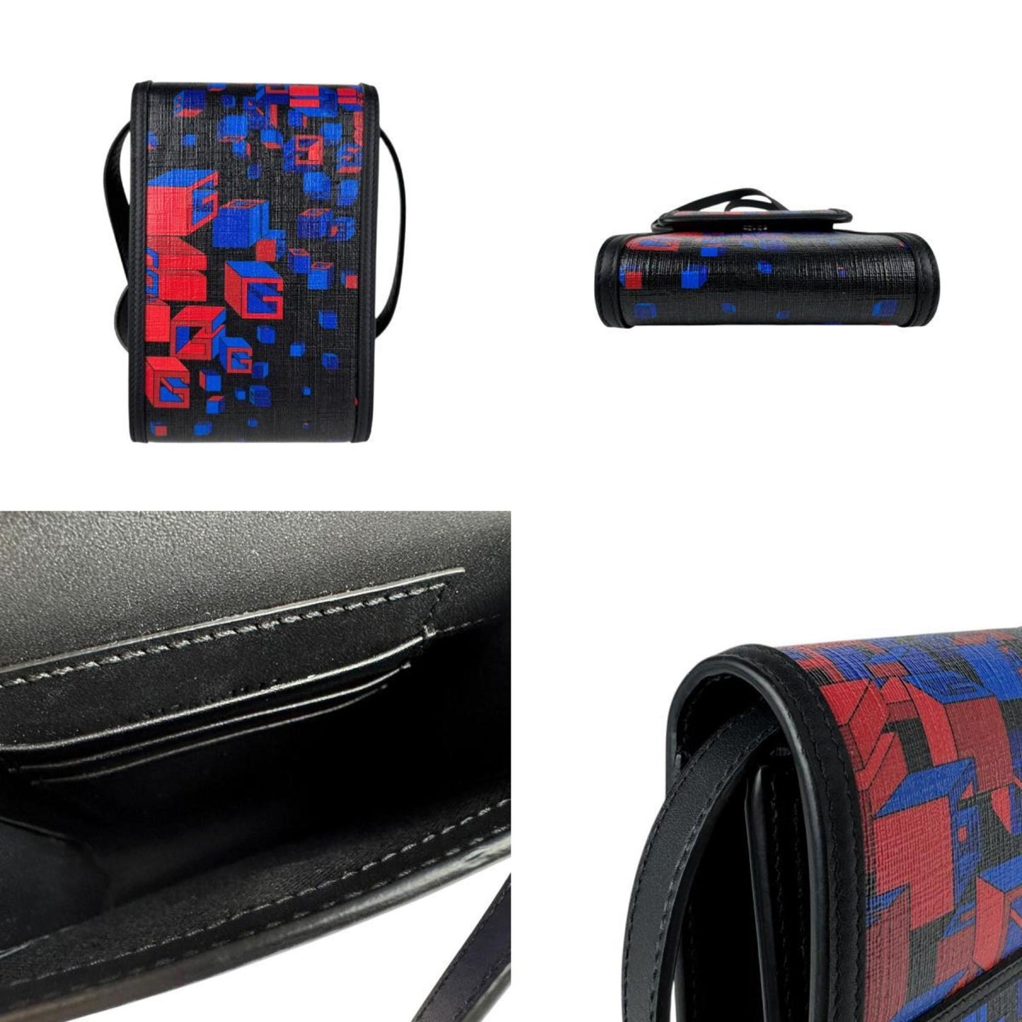 Gucci Black Blue Red Color Pvc Leather Pouch Shoulder Bag