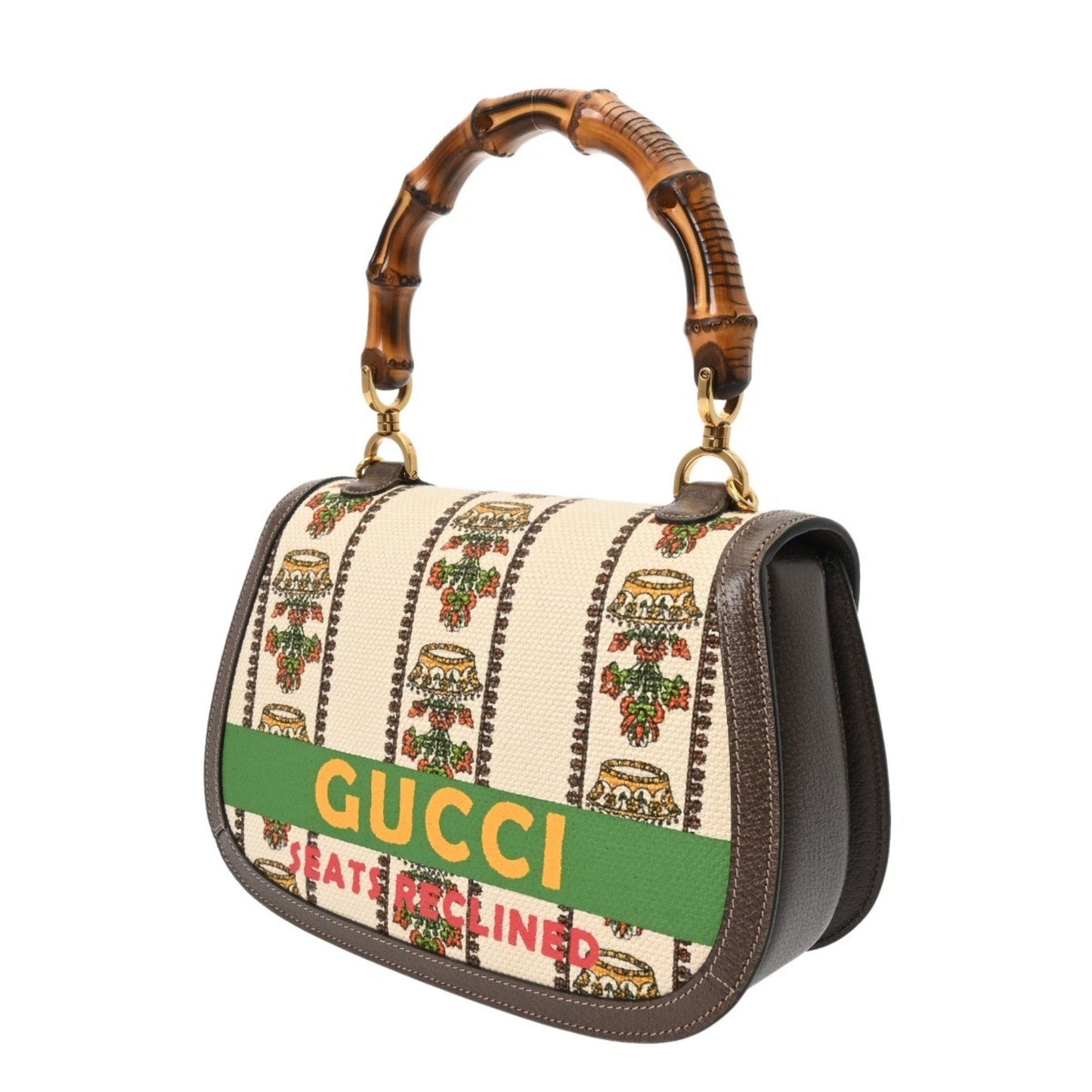 Gucci Beige Green Canvas Leather Handbag