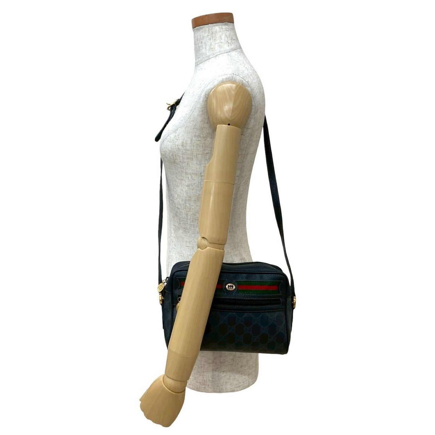 Gucci Black Green Red Color Leather Pvc Pochette Shoulder Bag