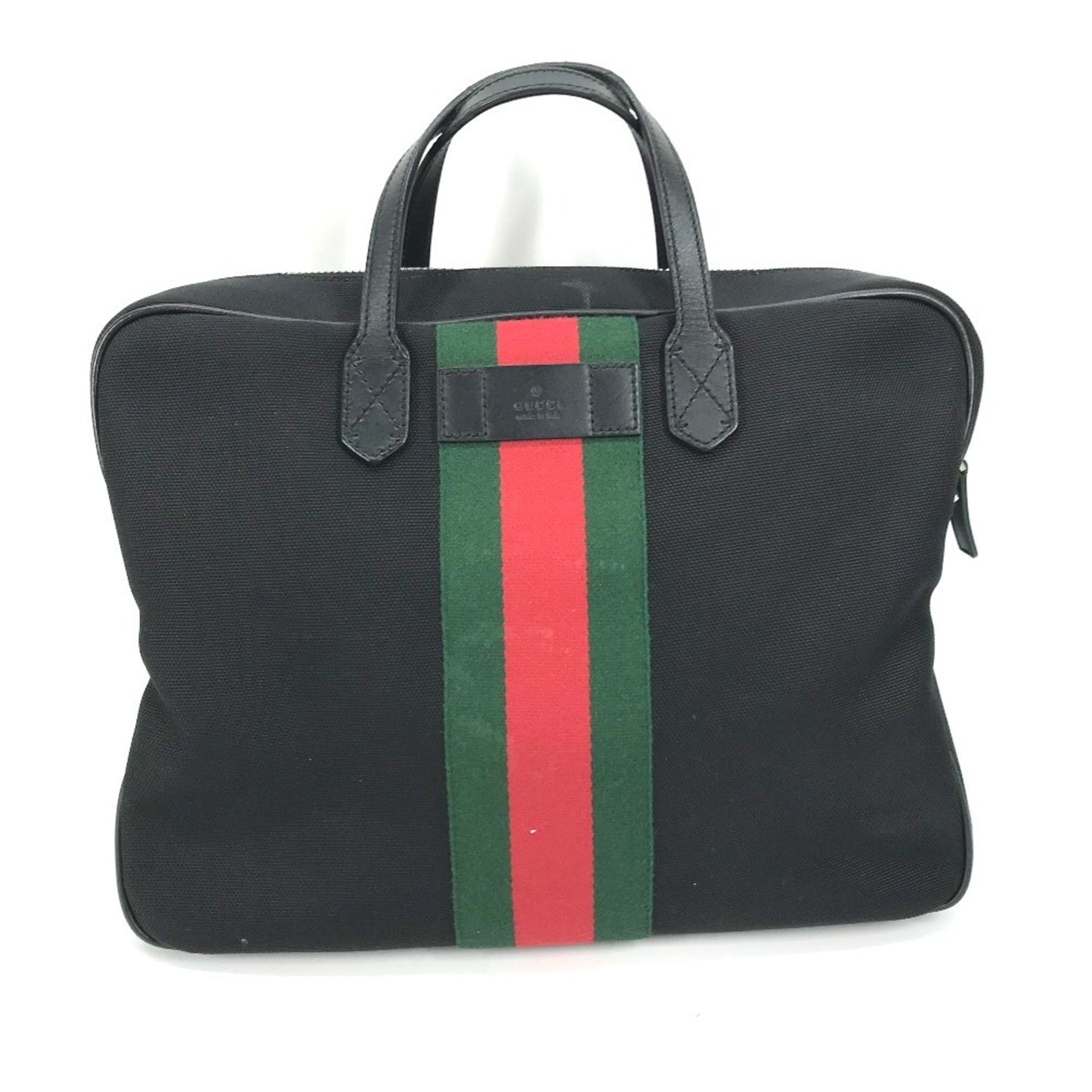 Gucci Black Leather Canvas Handbag Shoulder Bag Tote Bag