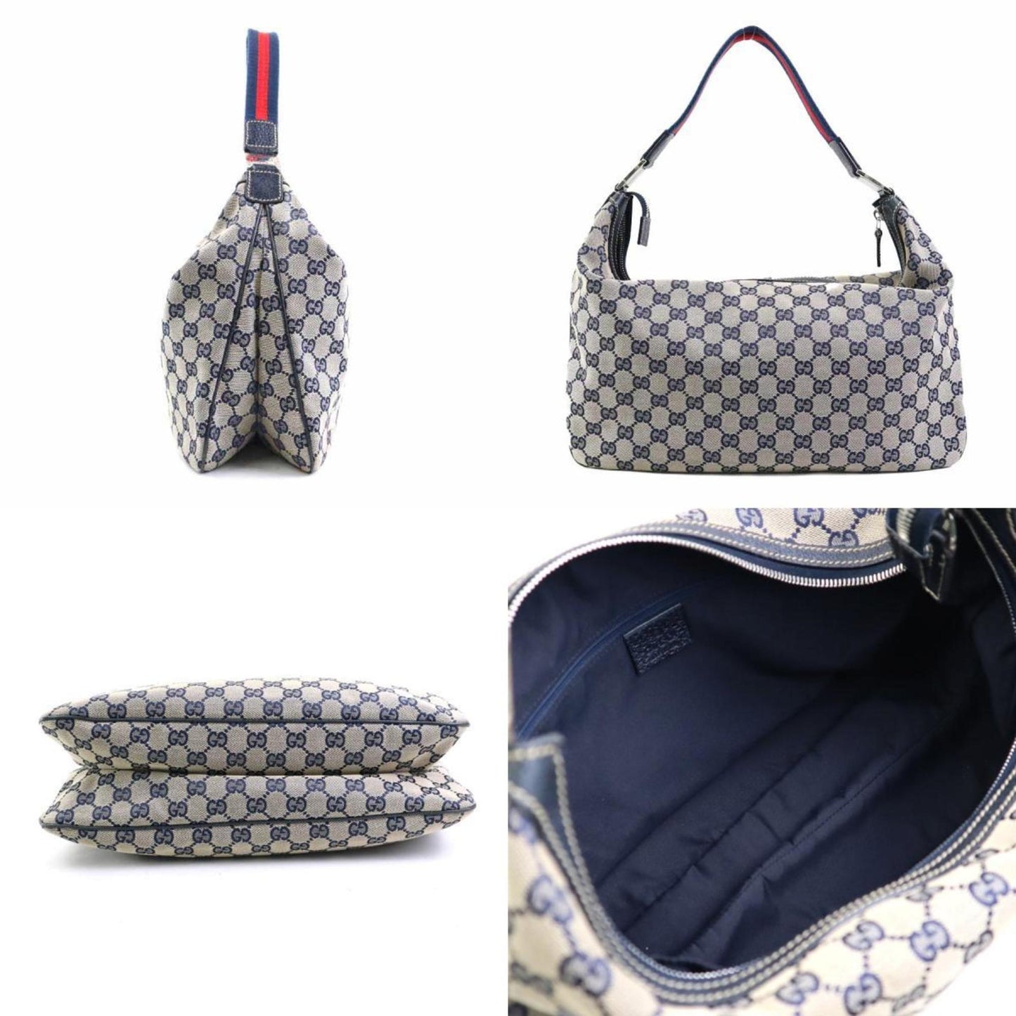 Gucci Beige Navy Red Color Gg Canvas Shoulder Bag