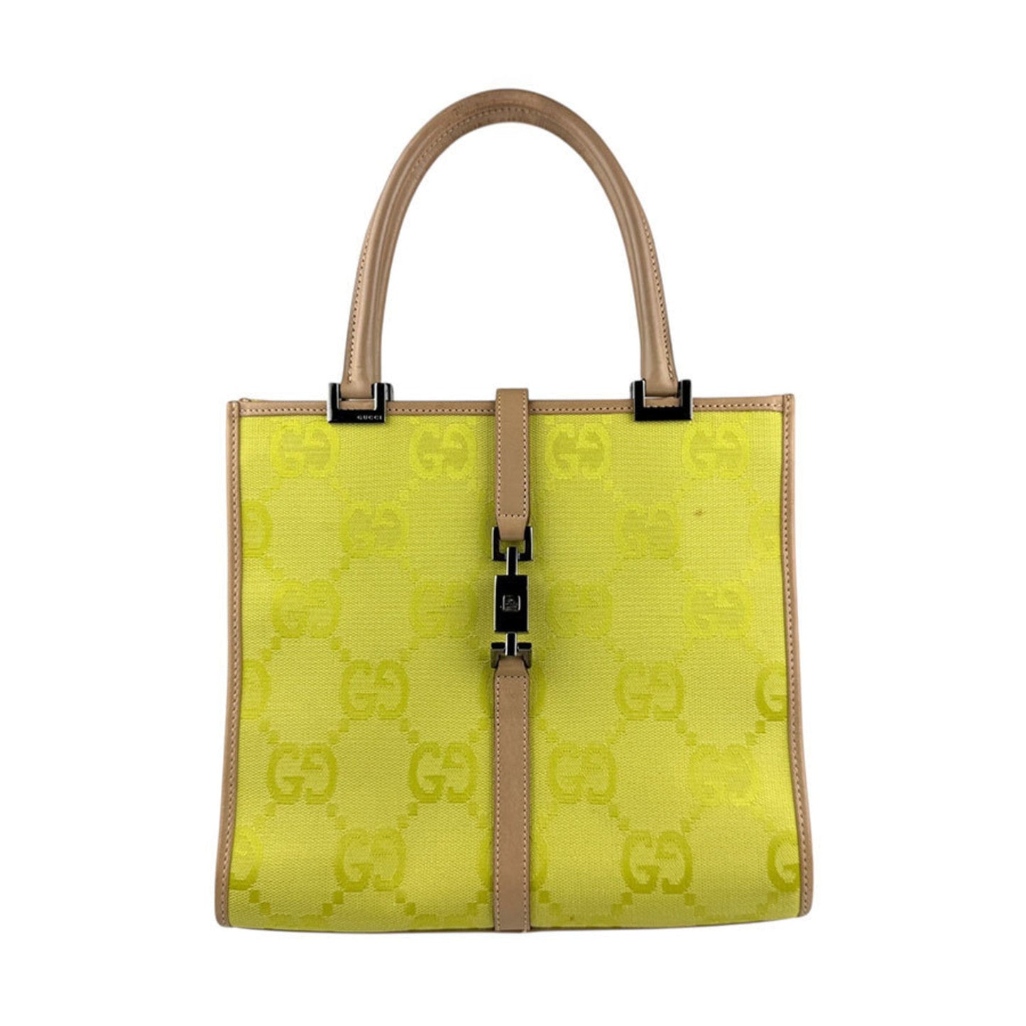 Gucci Beige Green Yellow Nylon Canvas Leather Handbag Shoulder Bag