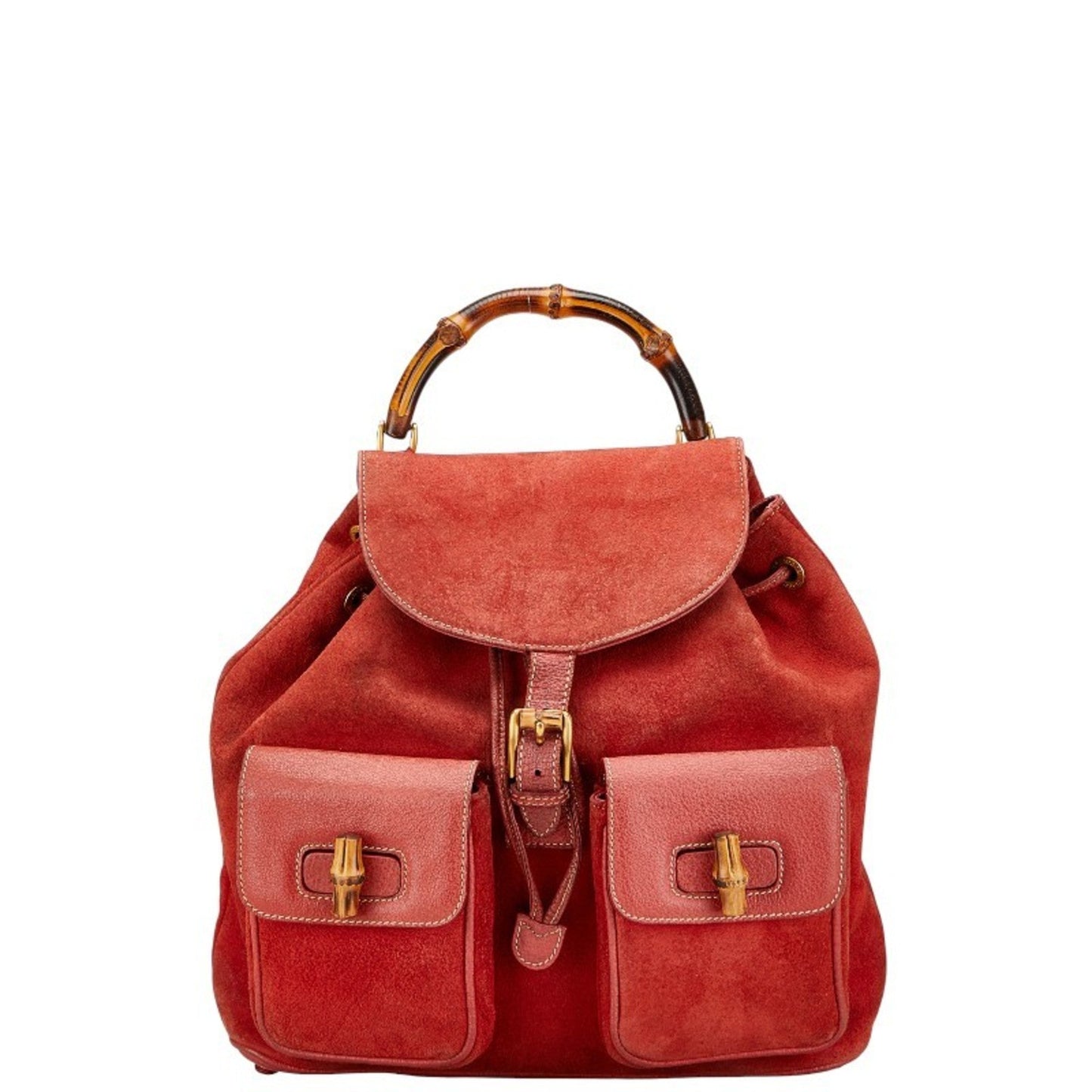 Gucci Red Brown Bamboo Leather Backpack