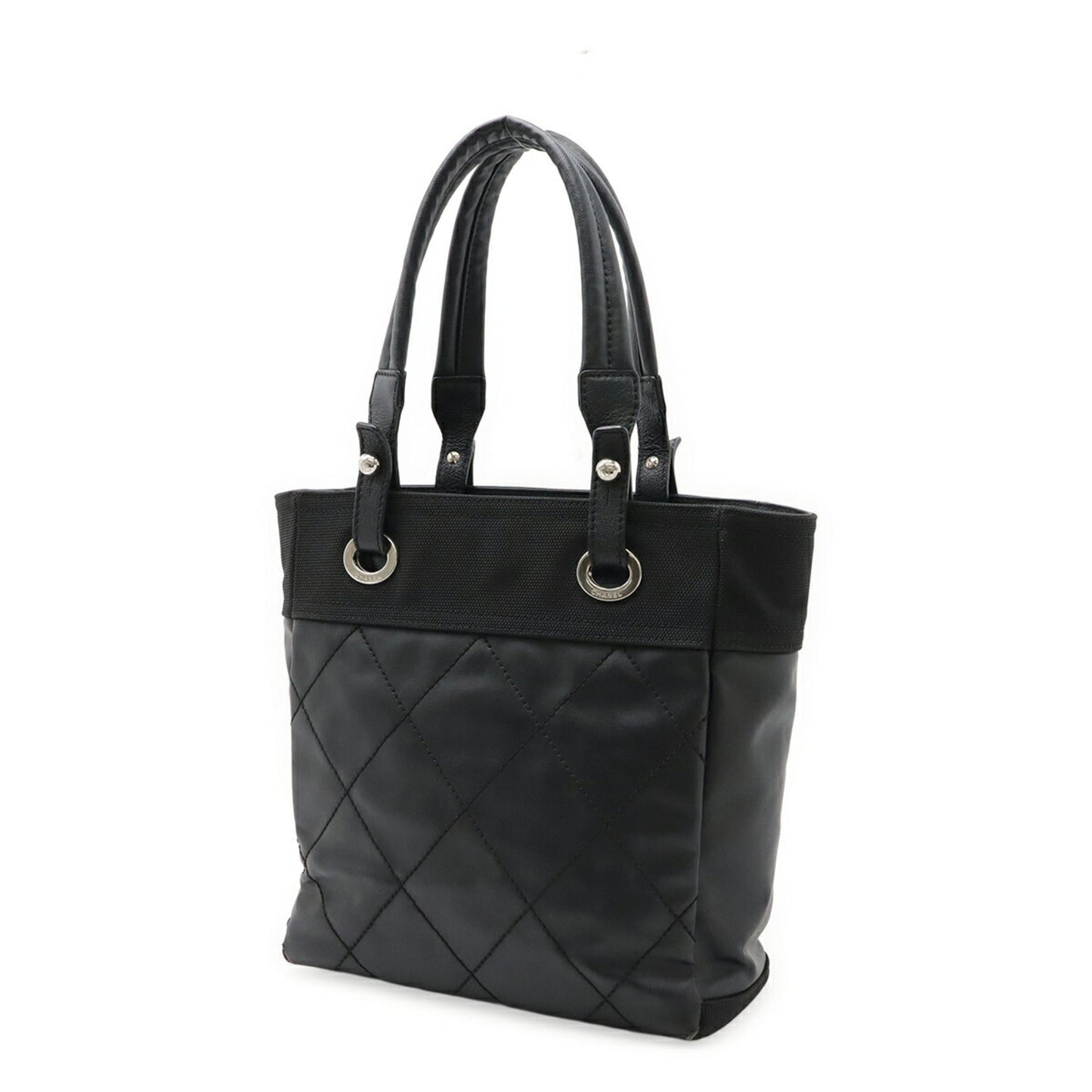 Chanel Black Coated Canvas Leather Shoulder Bag Tote Bag