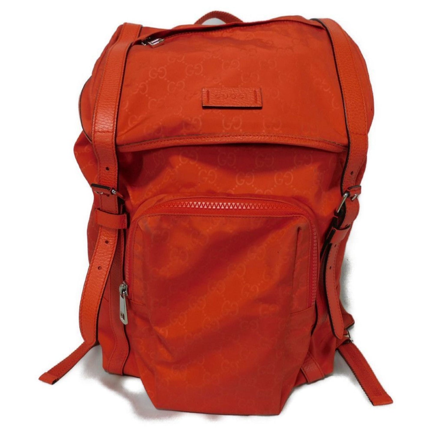 Gucci Orange Red Nylon Canvas Leather Backpack