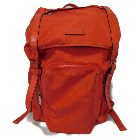 Gucci Orange Red Nylon Canvas Leather Backpack