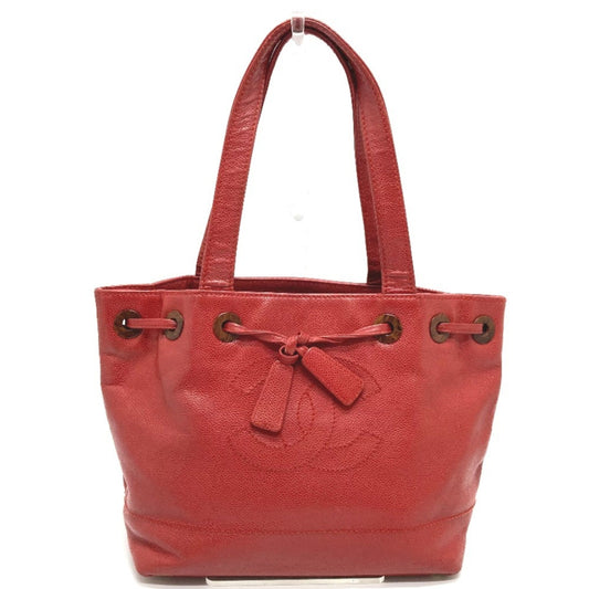 Chanel Red Color Grained Calfskin Handbag Tote Bag