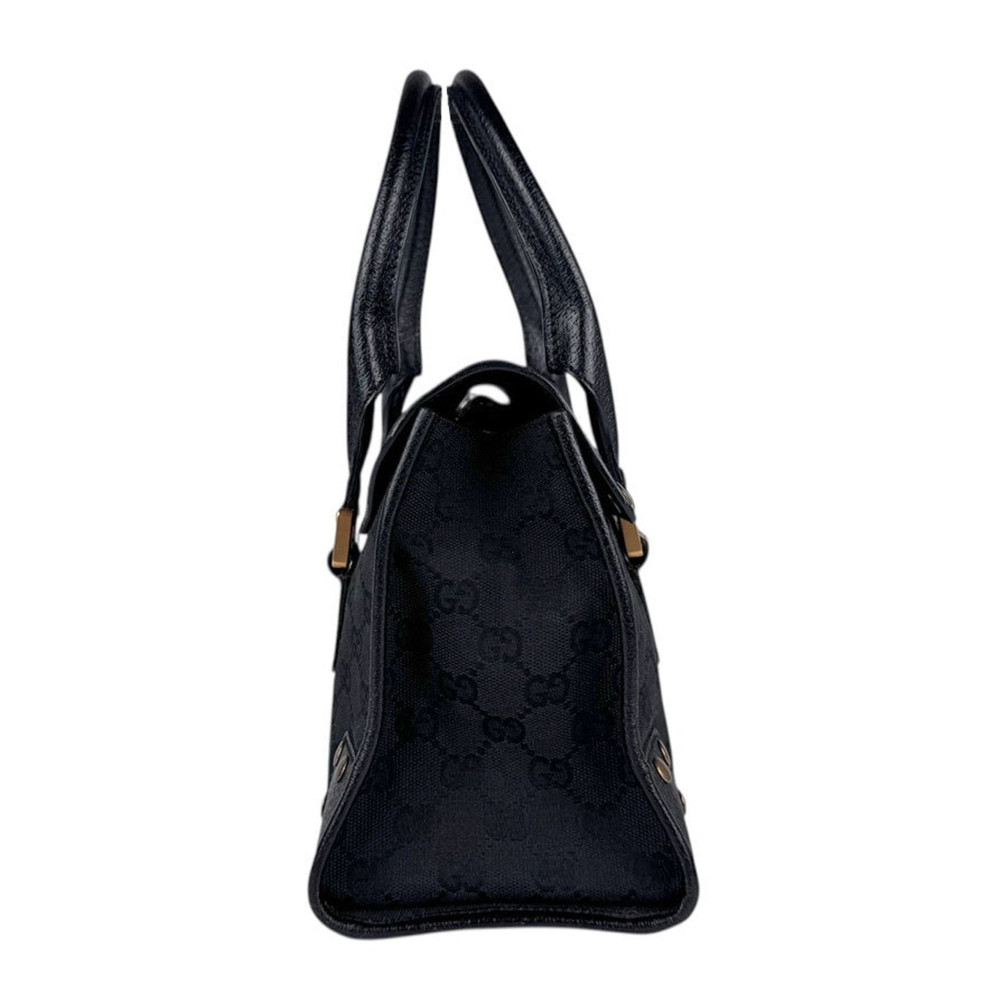 Gucci Black Gg Canvas Leather Handbag