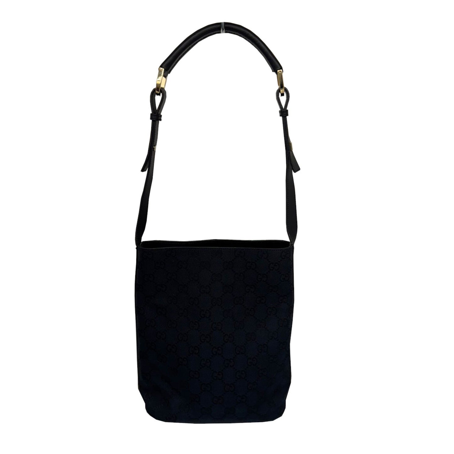 Gucci Black Gg Canvas Leather Shoulder Bag