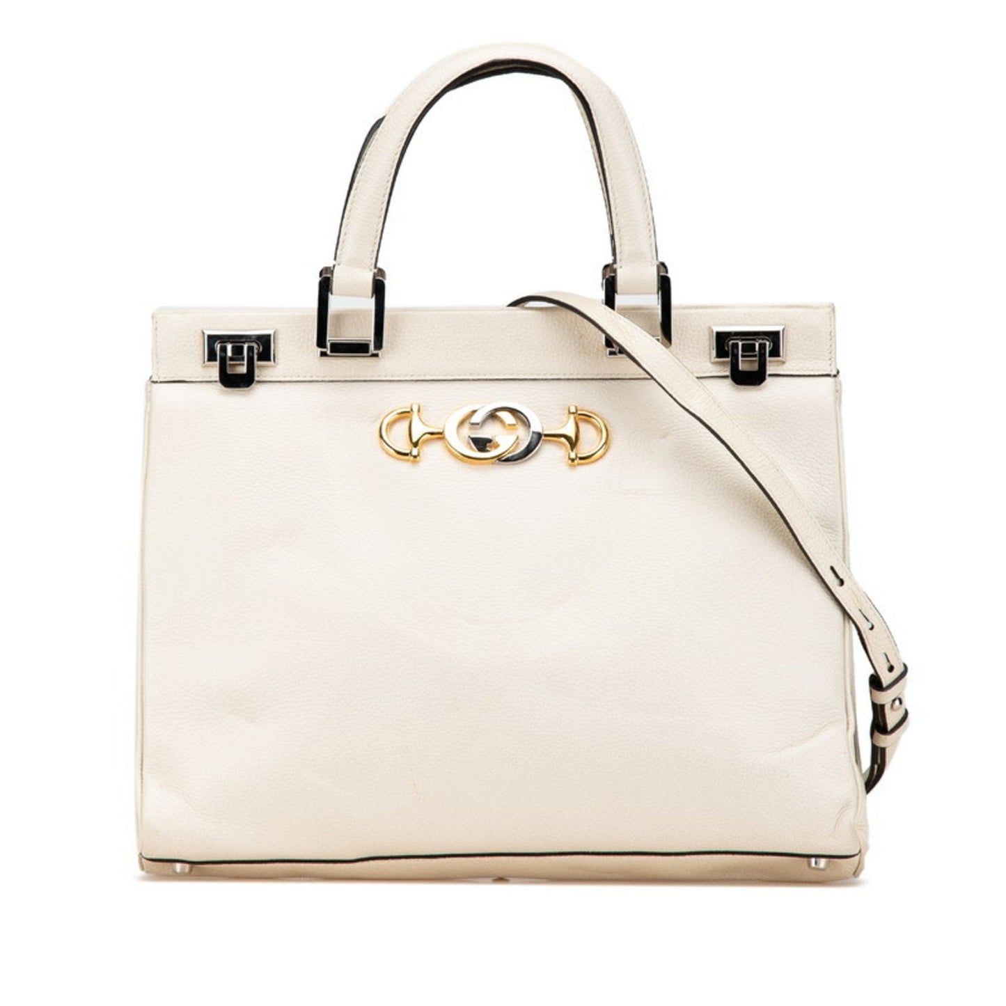 Gucci Gold Silver White Leather Handbag Shoulder Bag