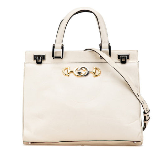 Gucci Gold Silver White Leather Handbag Shoulder Bag