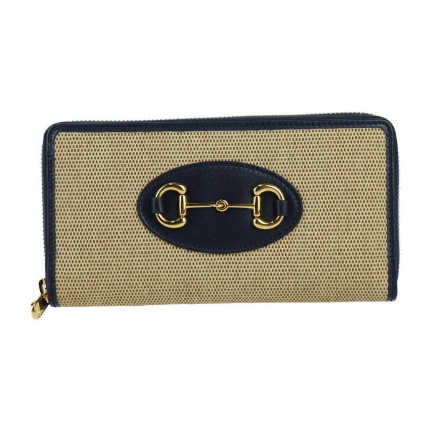 Gucci Beige Black Canvas Leather Long Wallet (Bi-Fold)