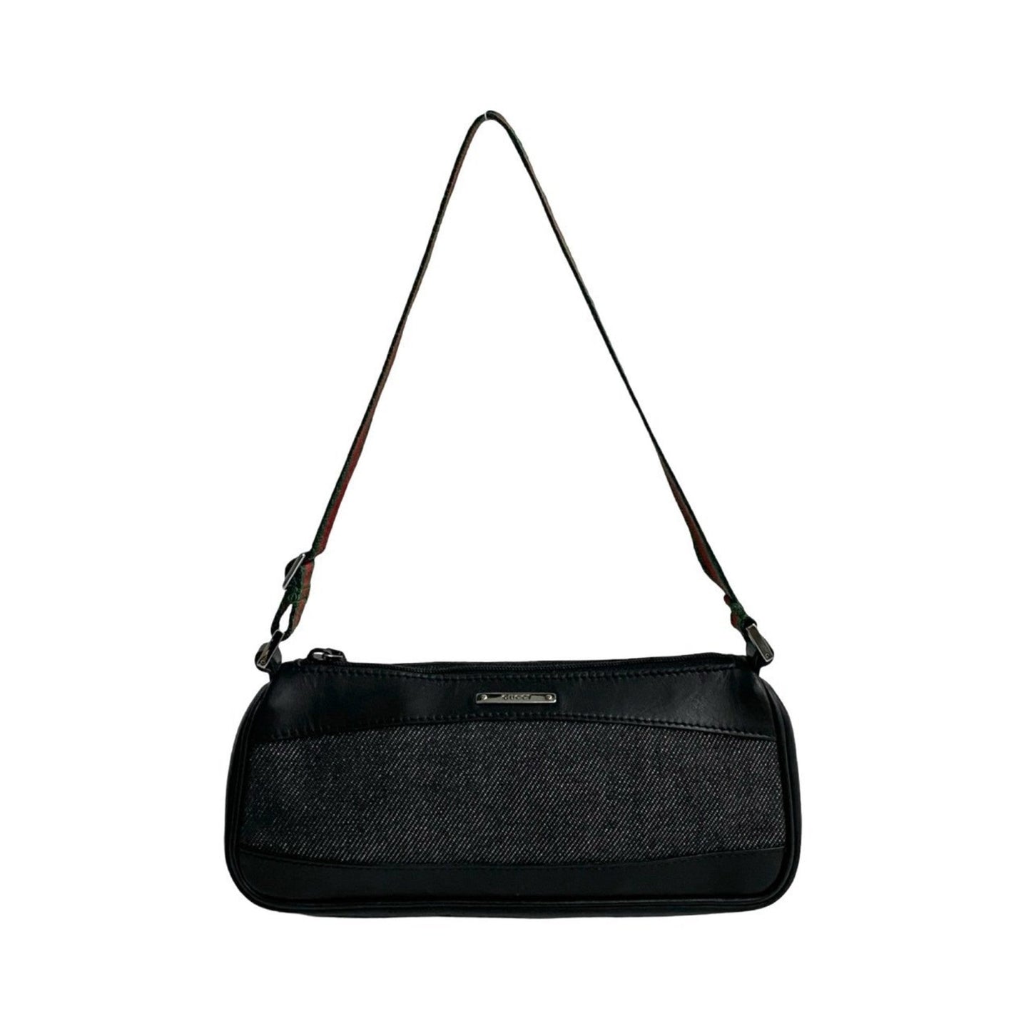 Gucci Black Green Red Color Leather Denim Handbag Shoulder Bag