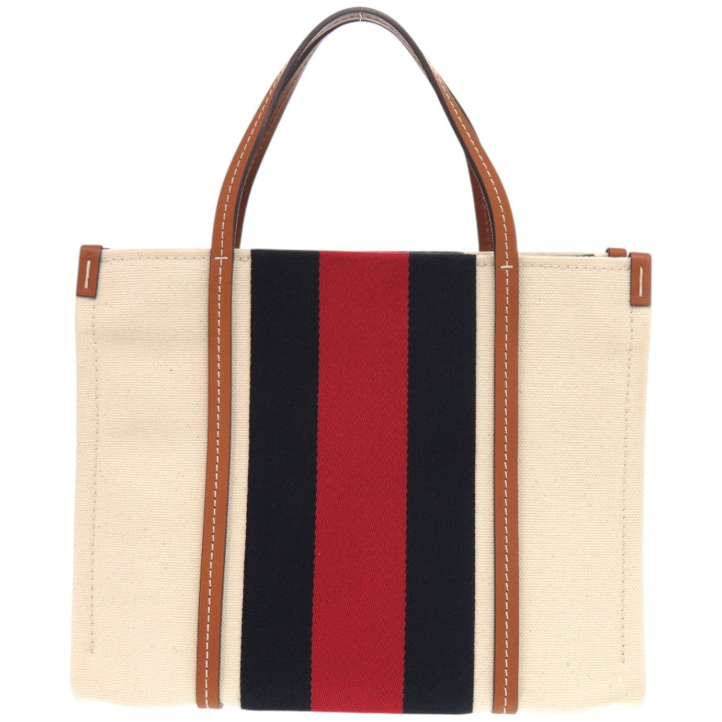 Gucci Sherry Line Navy Red Color White Canvas Tote Bag