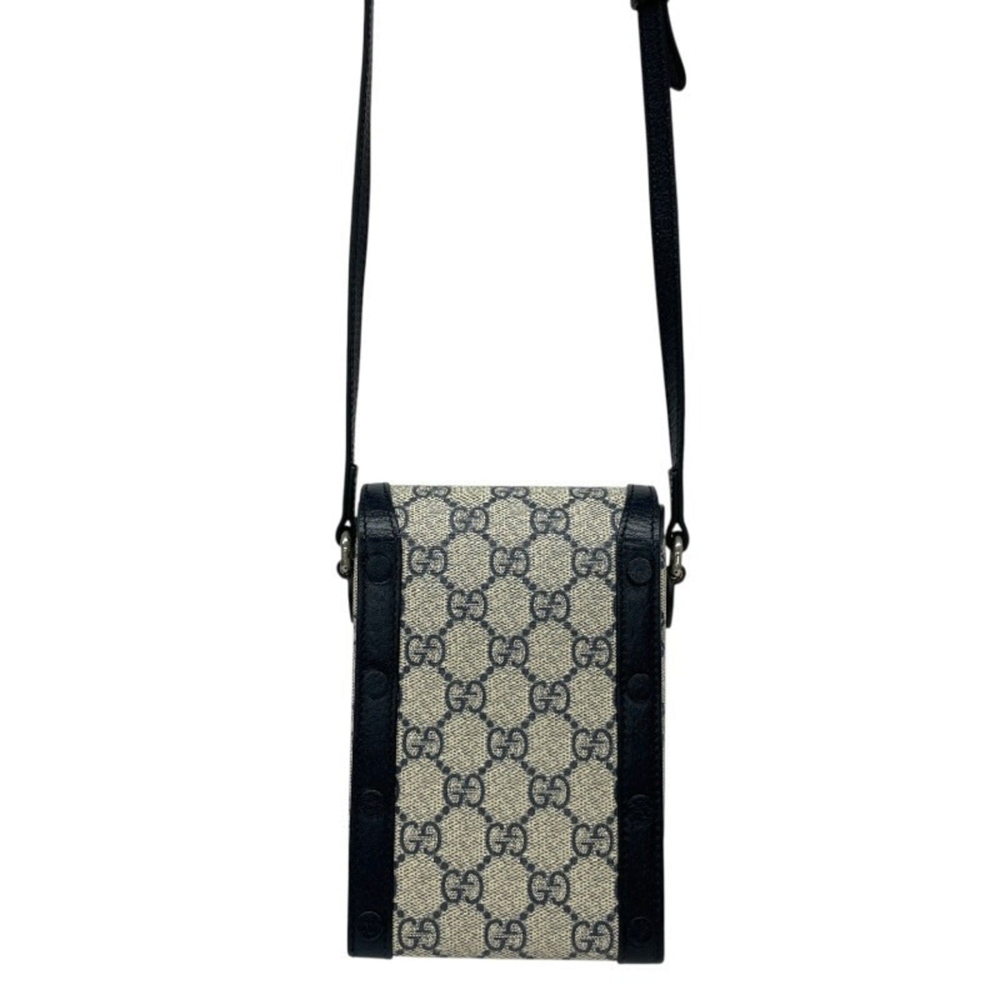 Gucci Gray Navy Gg Supreme Pochette Shoulder Bag