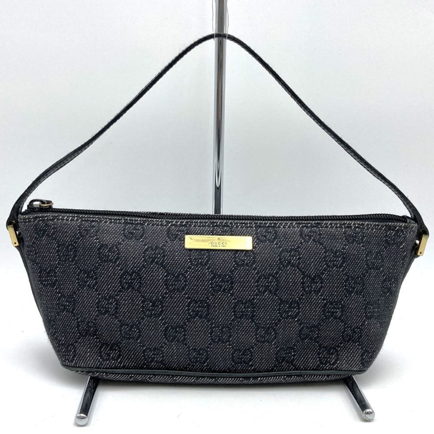 Gucci Black Gray Denim Gg Canvas Handbag Pouch