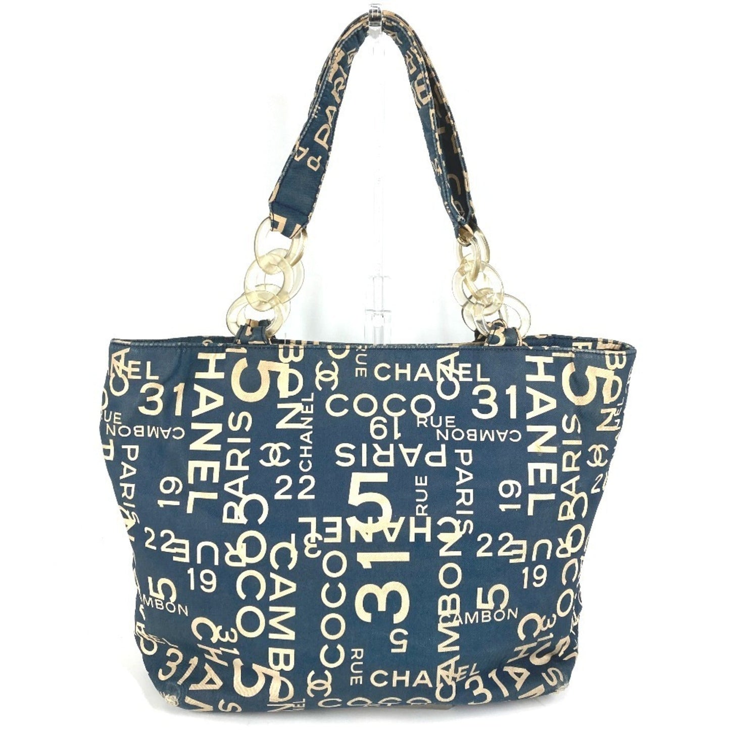Chanel Navy Yellow Canvas Pouch Shoulder Bag Tote Bag