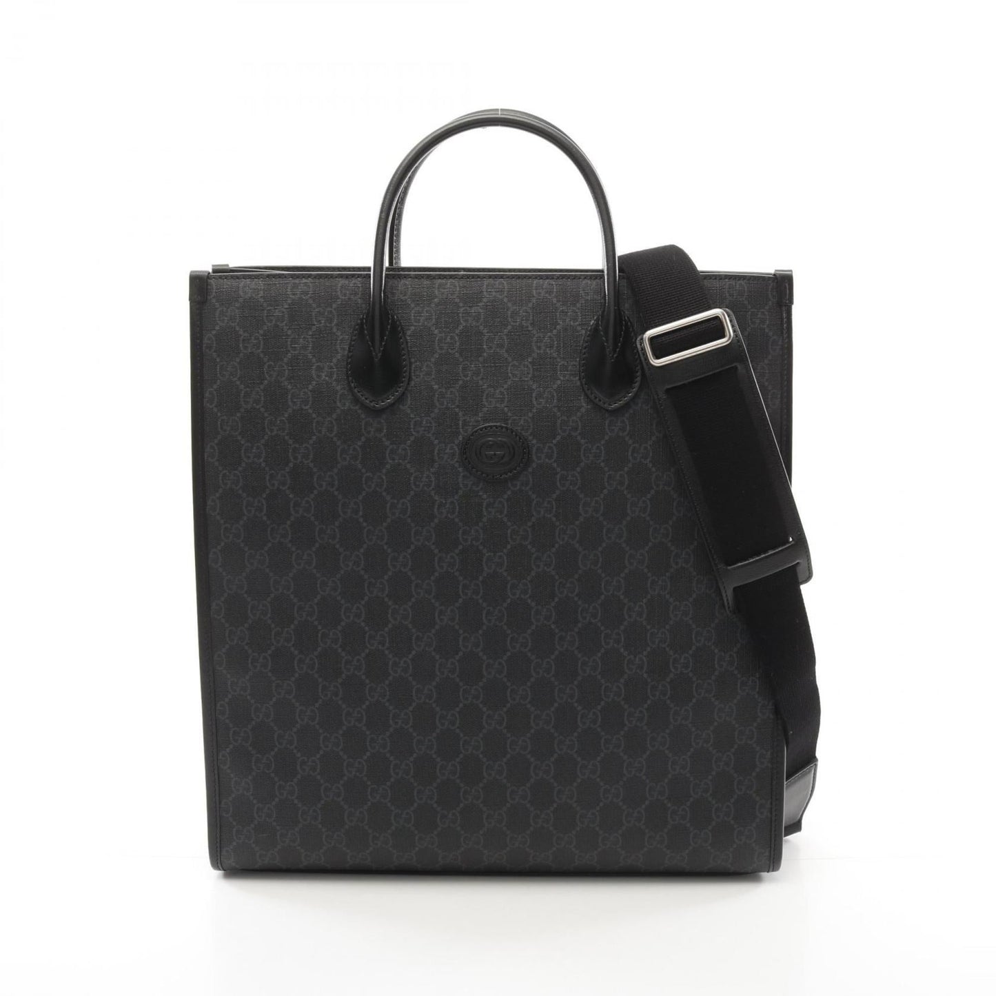 Gucci Black Gray Coated Canvas Leather Tote Bag